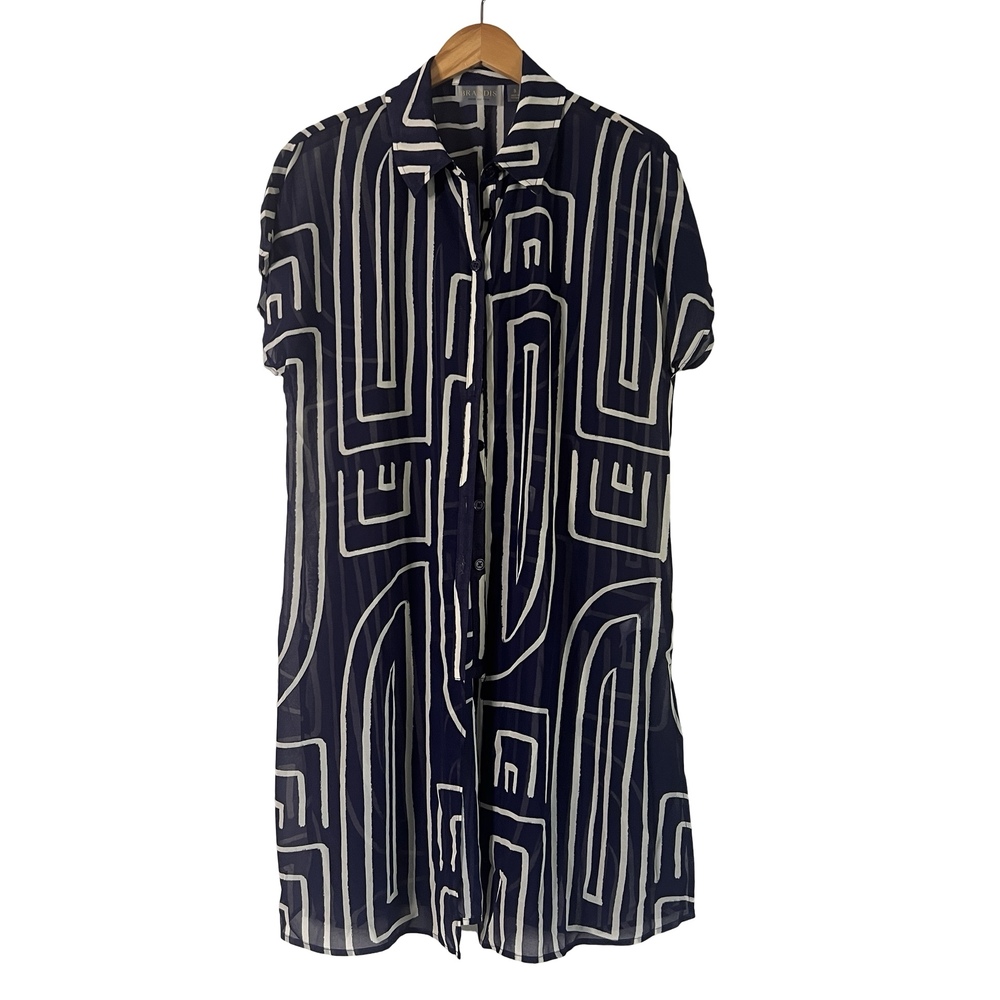 A721130 Brandis Dress Out Loud Bestie Sheer Print Topper Graphic Navy S